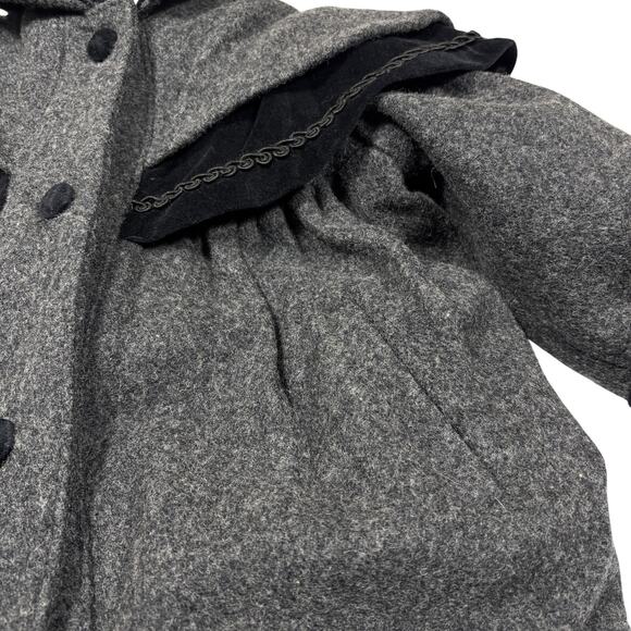 Rothschild Child's Wool Coat Sailor Collar Black Velvet Bow Girl Size 4 Rare Vtg - Picture 7 of 13